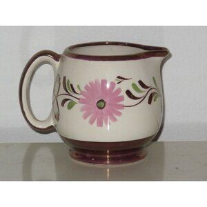 Gray's Pottery Copper Lusterware Creamer Leaves‎ Pink Flower 3.5" 8oz.